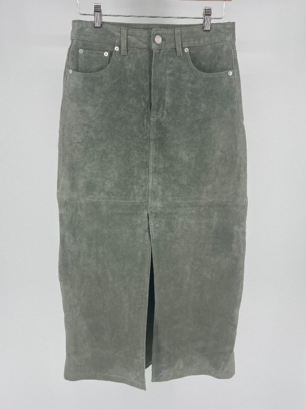 BlankNYC Genuine Green Suede High Slit Midi Skirt 26